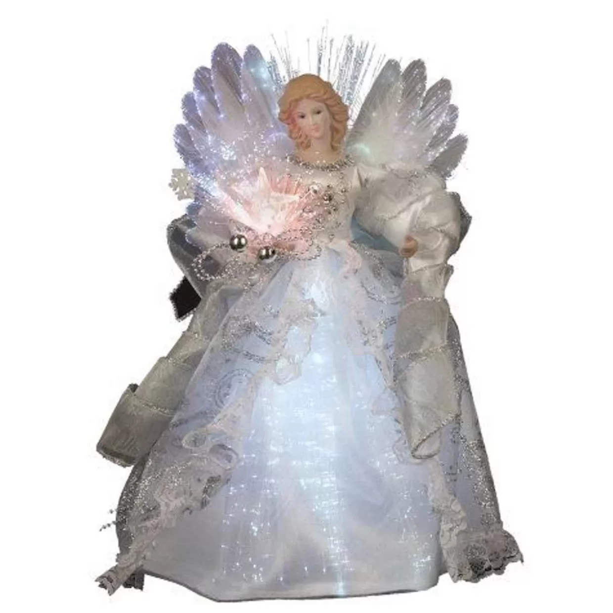 Kurt Adler 12 Inch White Silk Fiber Optic Led Angel Christmas Tree Topper* Tree Toppers