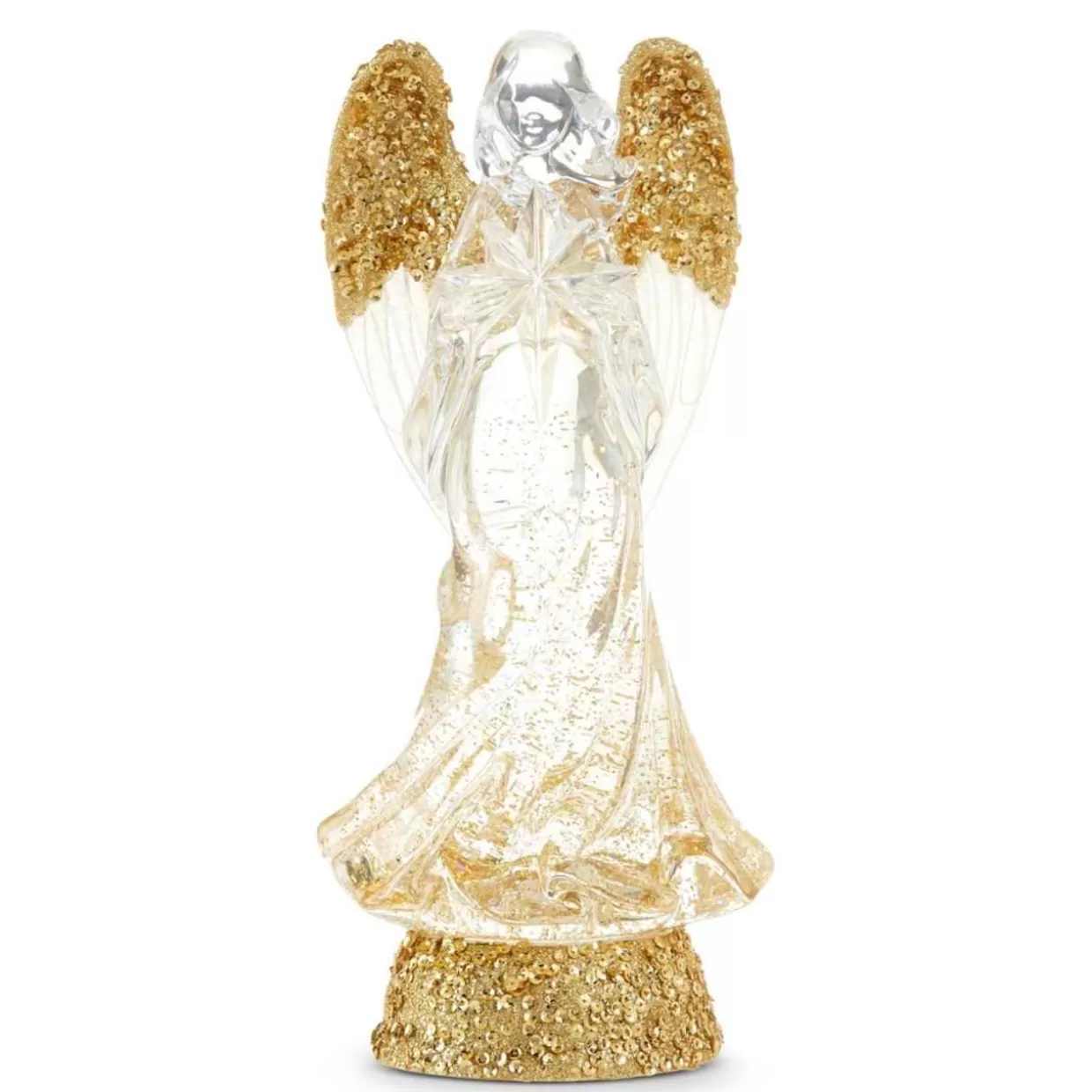 * 13" Lighted Angel With Gold Swirling Glitter* Lit Water Globes