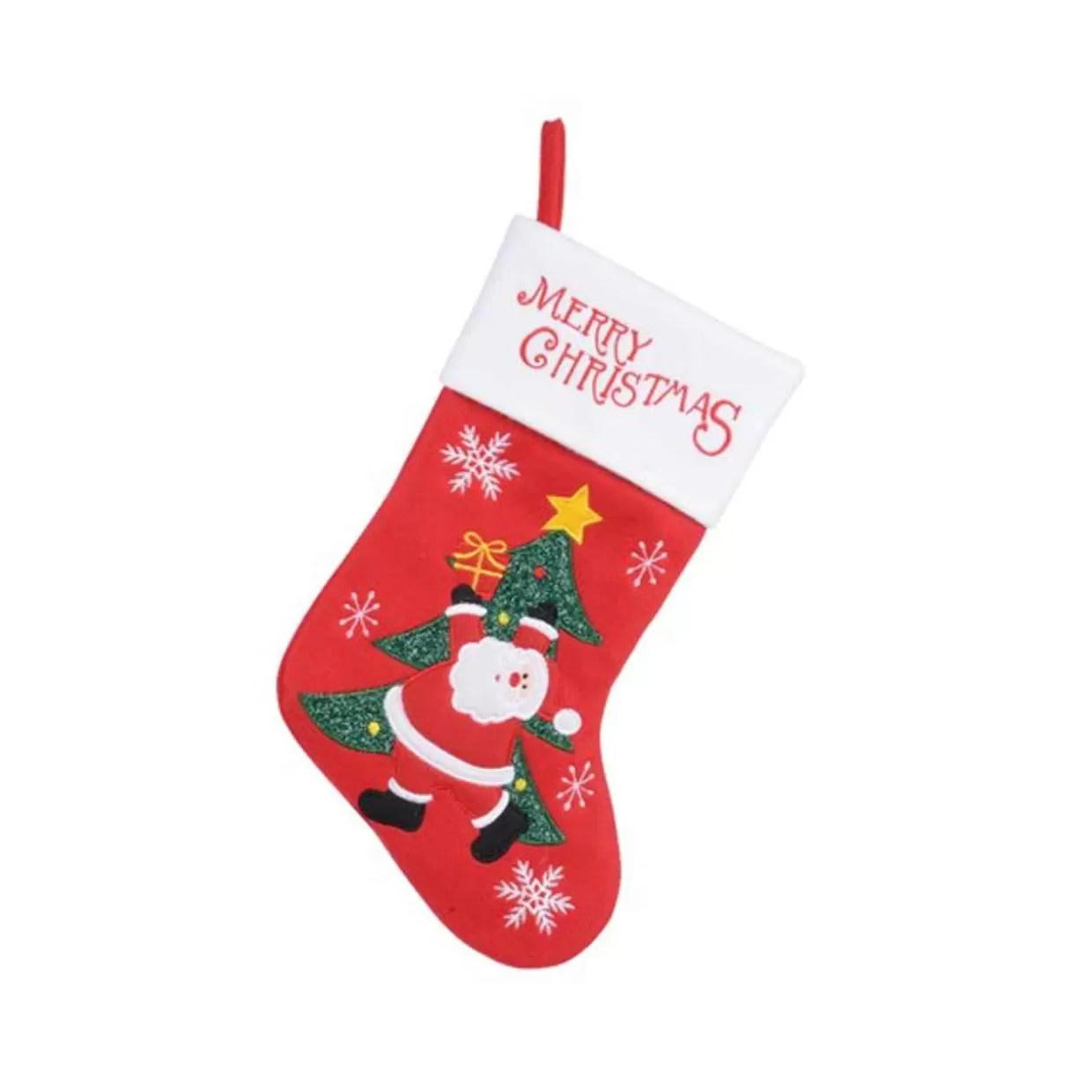 * 16" Christmas Stocking With Santa Dancing Around A Tree Embroidered* Stockings