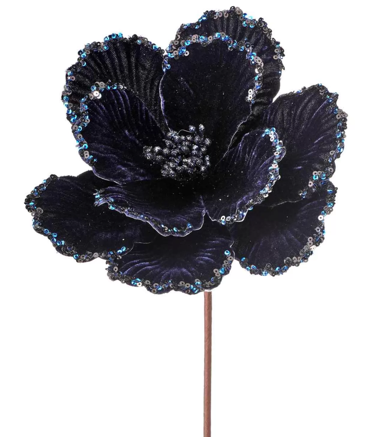 Kurt Adler 24" Velvet Midblue Magnolia Stem* Tree Picks