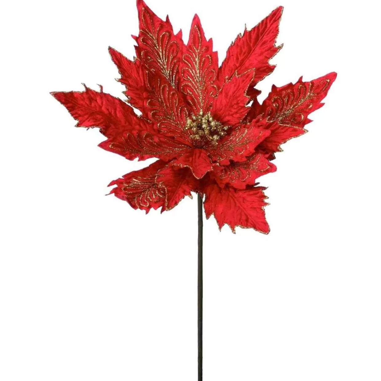 * 25" Gold Vein Poinsettia Stem* Tree Picks