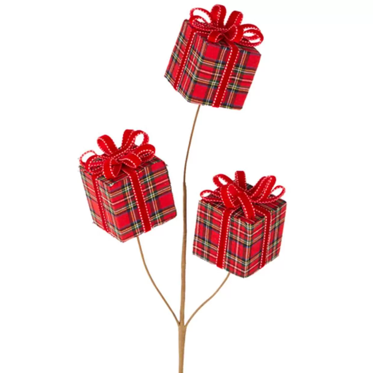 Kurt Adler 26" Red Plaid Present Spray* Tree Picks