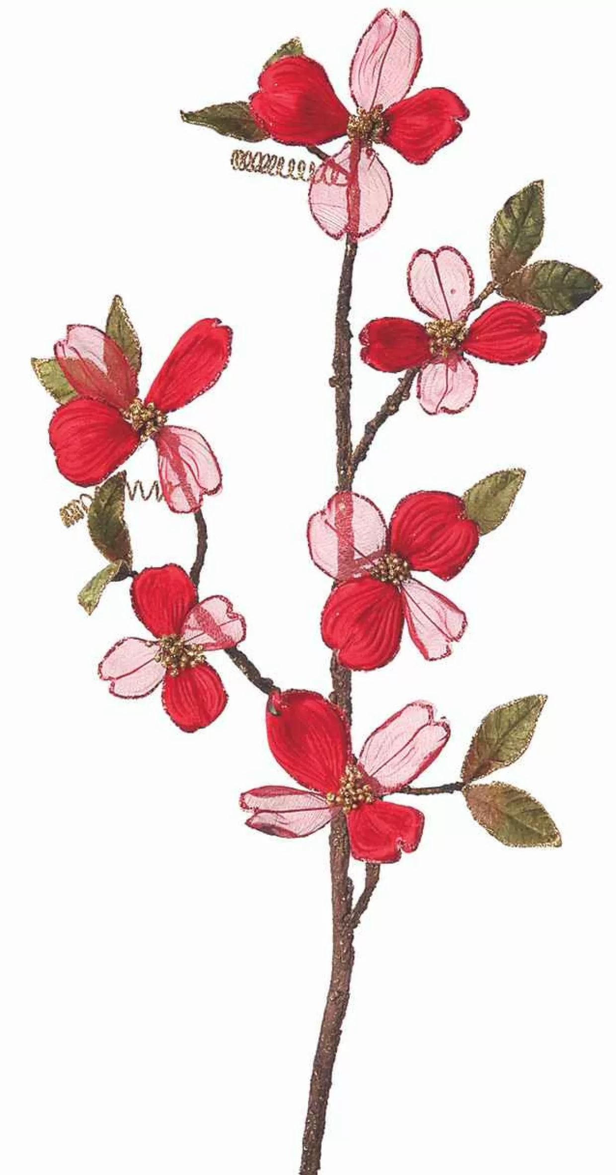 Kurt Adler 33" Red Velvet Sheer Dogwood Spray* Tree Picks