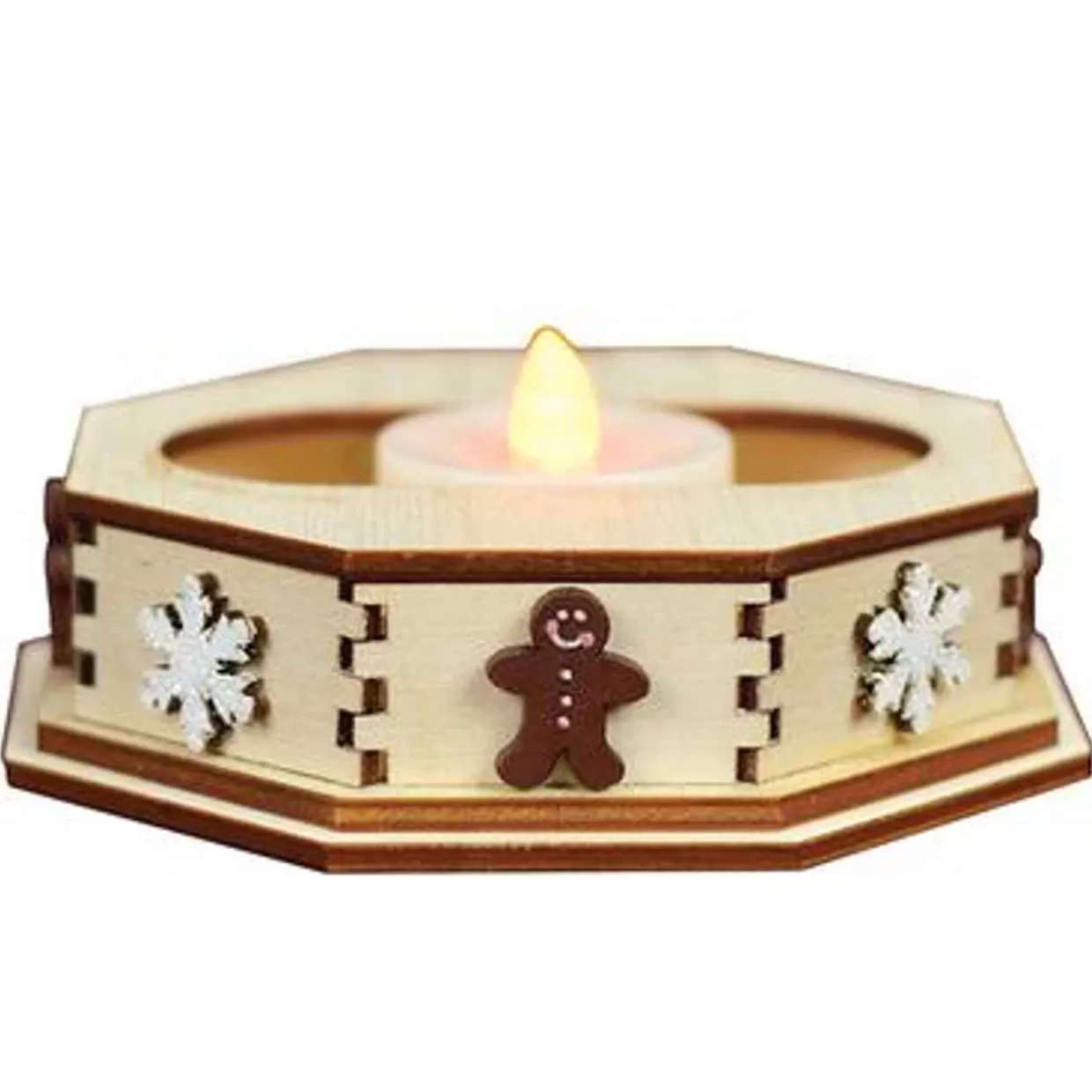 Lumineo 4.25" Ginger Cottages Snowflake Wooden Christmas Tealight Display For Christmas* Candles