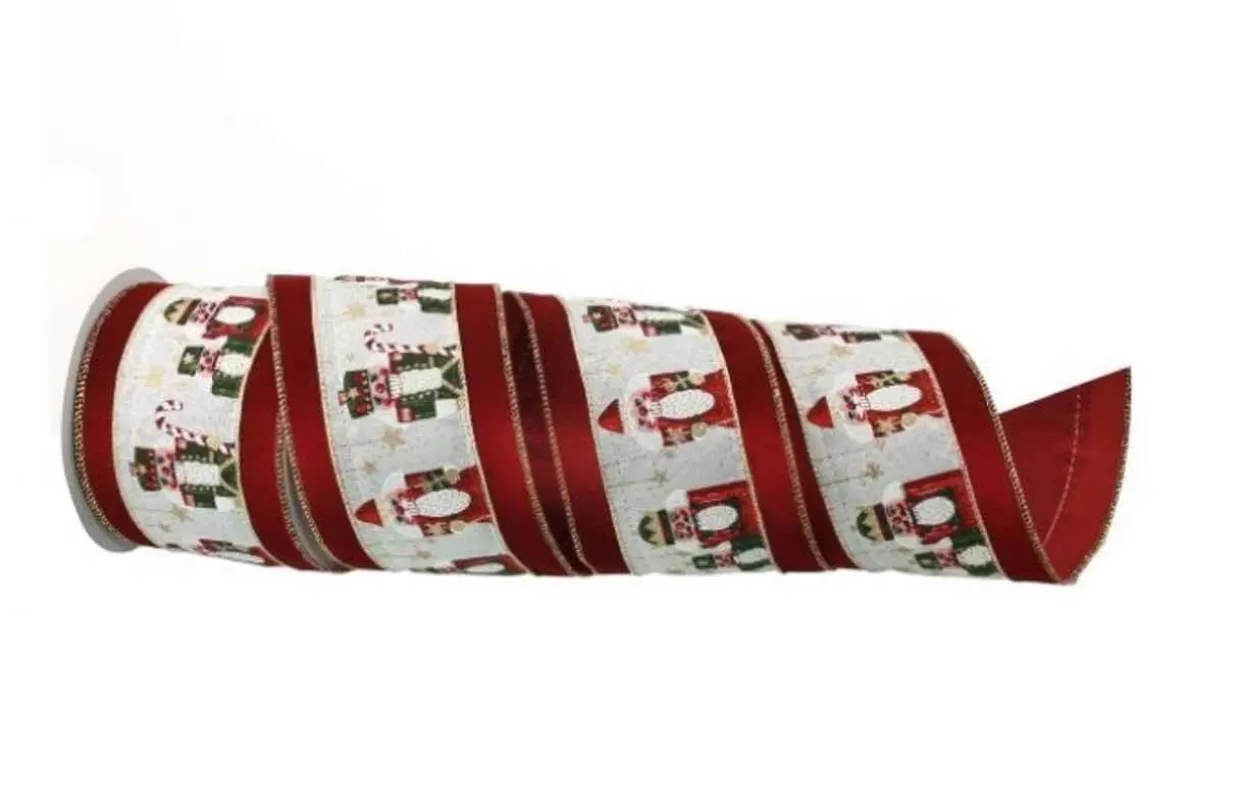 * 4" X 10 Yard Nutcracker Velvet/Gold Back Wired Ribbon - Burgundy* Ribbon