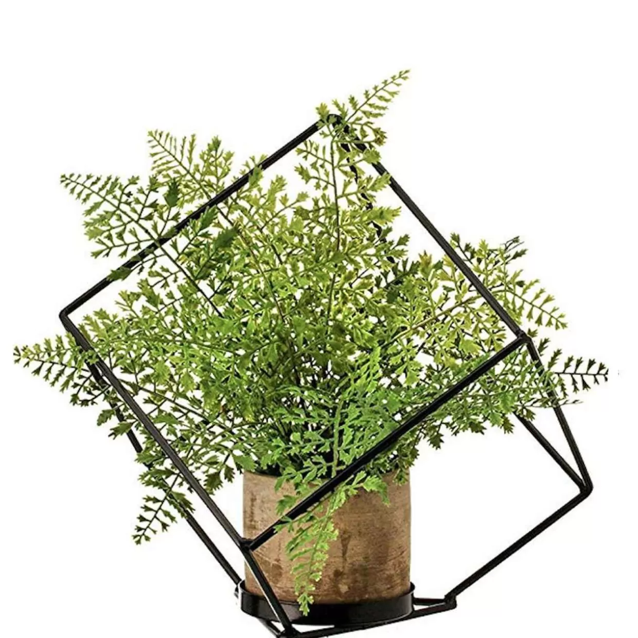 * Artificial Potted Fern, Realistic Looking, In Modern Metal Cube, 12 Inches* Easter And Spring