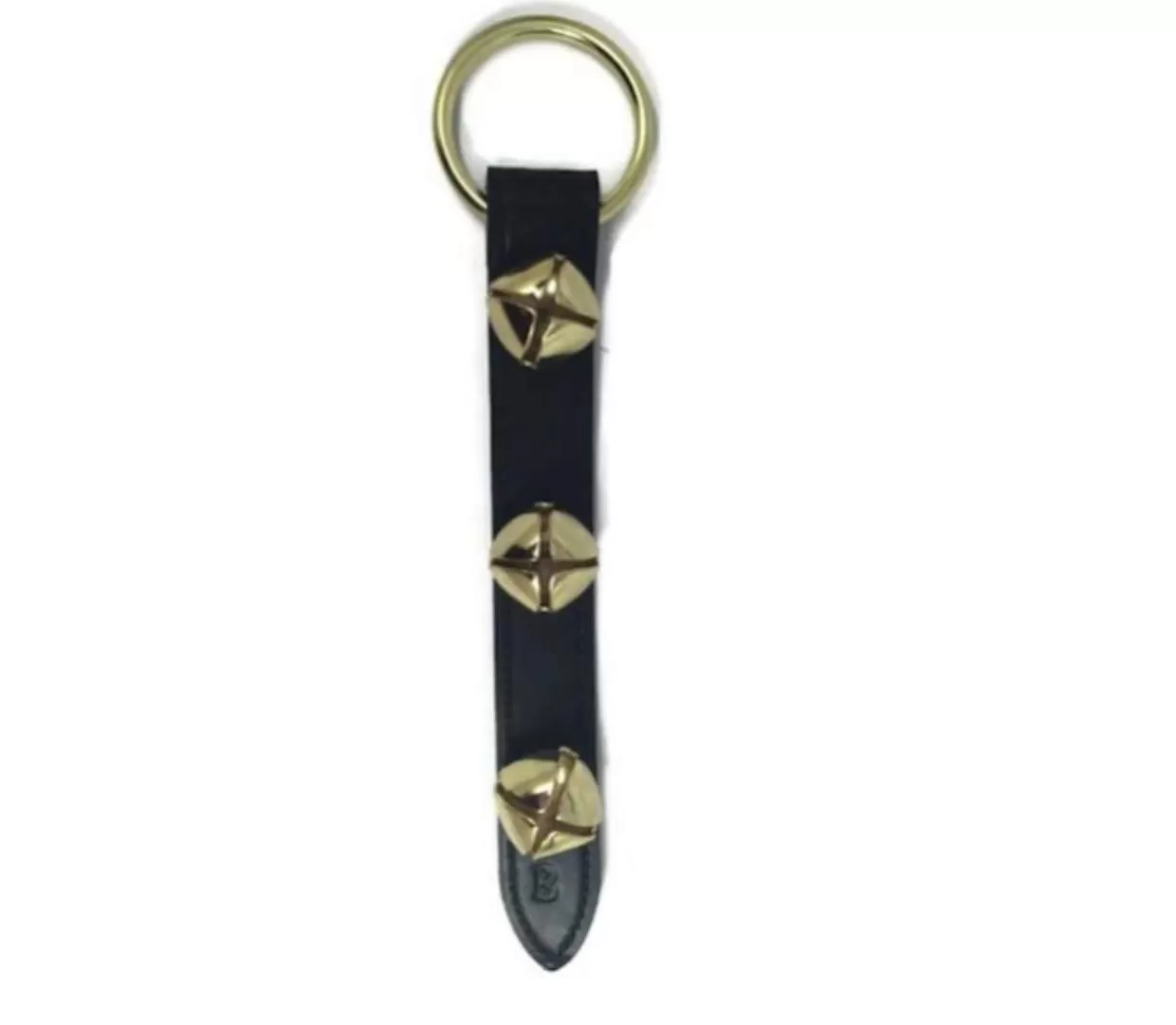 * Belsnickel 3 Large Brass Plated Bells On Black Leather Strap 12" Door Hanger* Christmas Bells