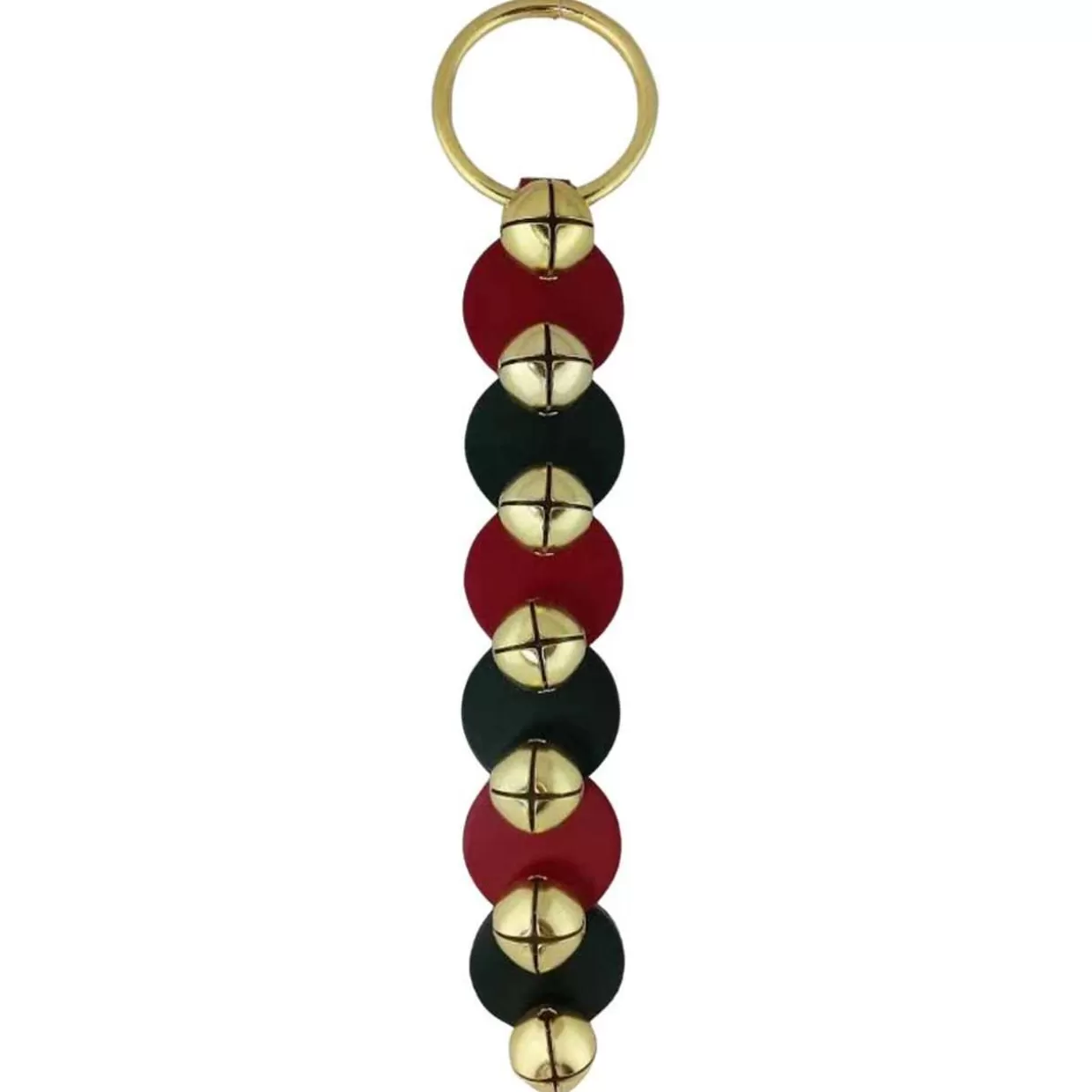 * Belsnickel -Red And Green Disks Leather Strap With 6 Bells* Christmas Bells
