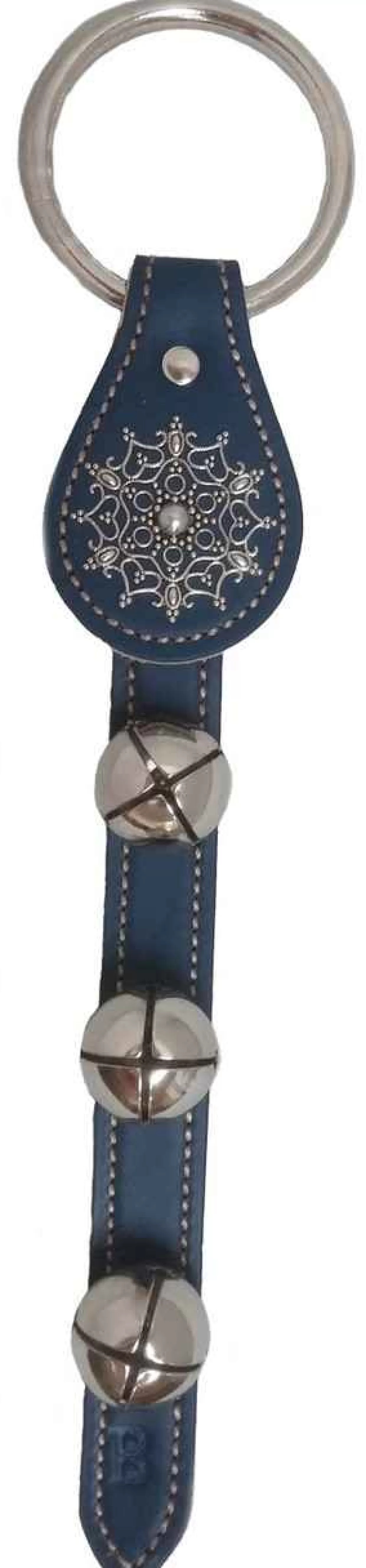 * Belsnickel Snowflake Charm Blue Leather Sleigh Bell Door Hanger* Christmas Bells