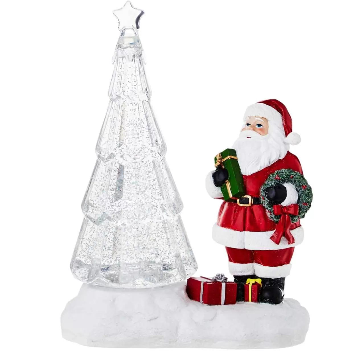 * Christmas Tree Glittering Water Shimmer With Santa Figurine* Tabletop Trees