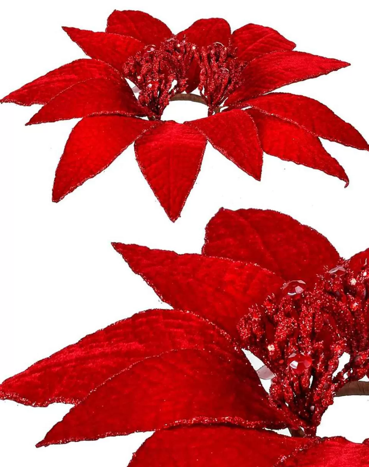 * Dark Red Velvet Glittered Edge And Jeweled Poinsettia Candle Ring* Candles