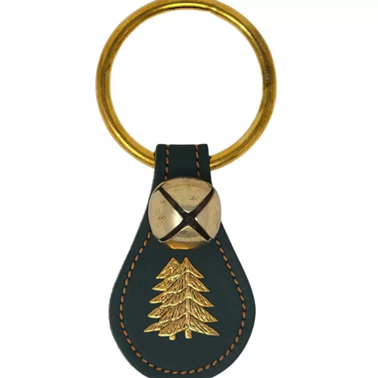 * Green Leather Charm With Trees And Bell Door Hanger* Christmas Bells