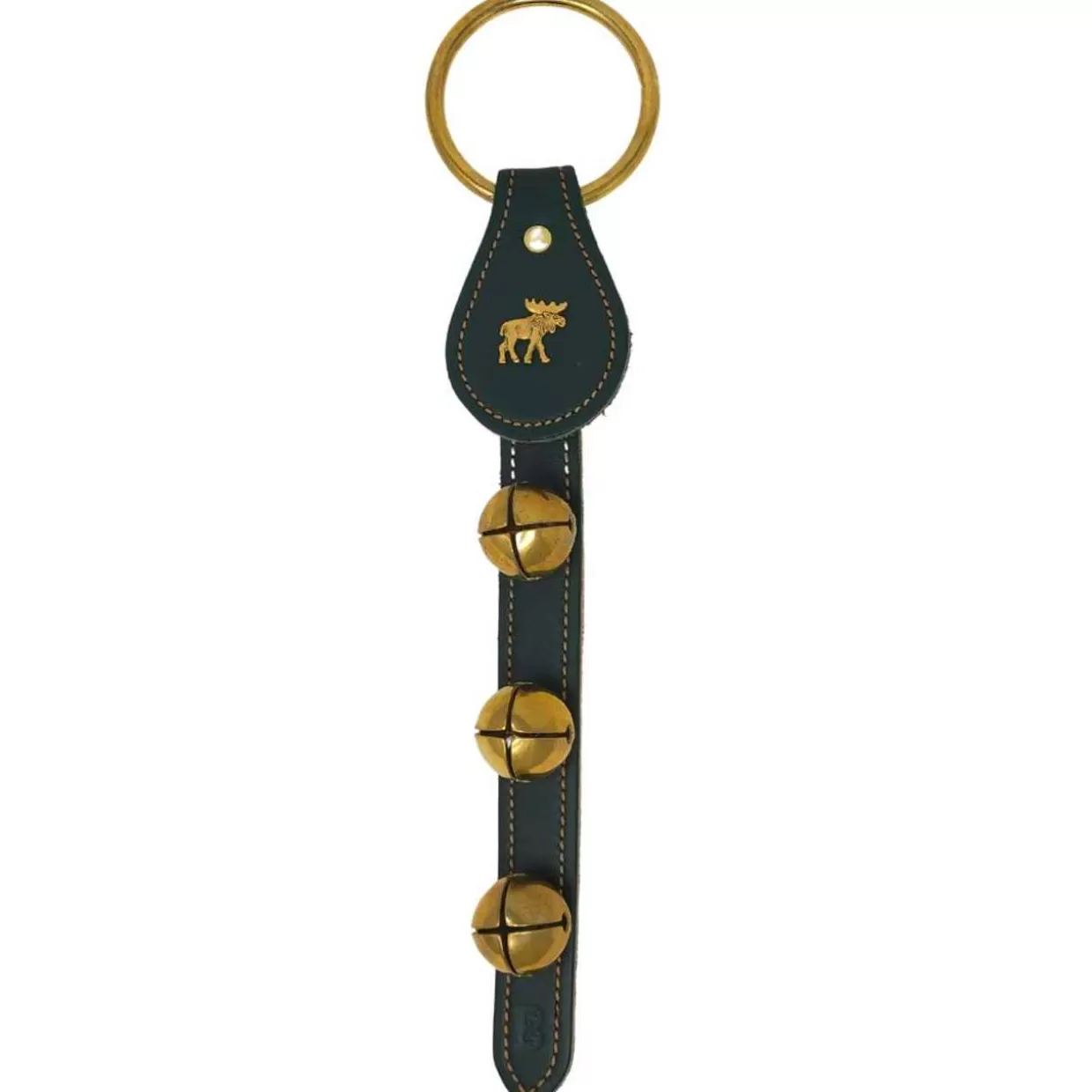 * Green Leather Strap With Moose And Bells Door Hanger* Christmas Bells