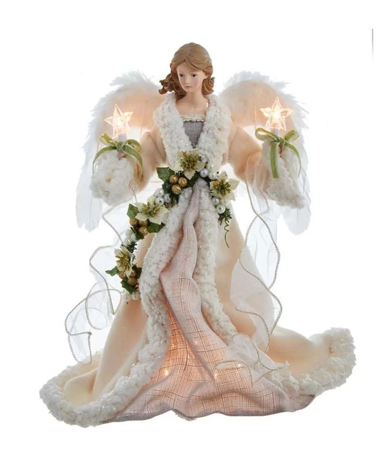 Kurt Adler Ivory And Grey Lighted Angel Treetop* Tree Toppers