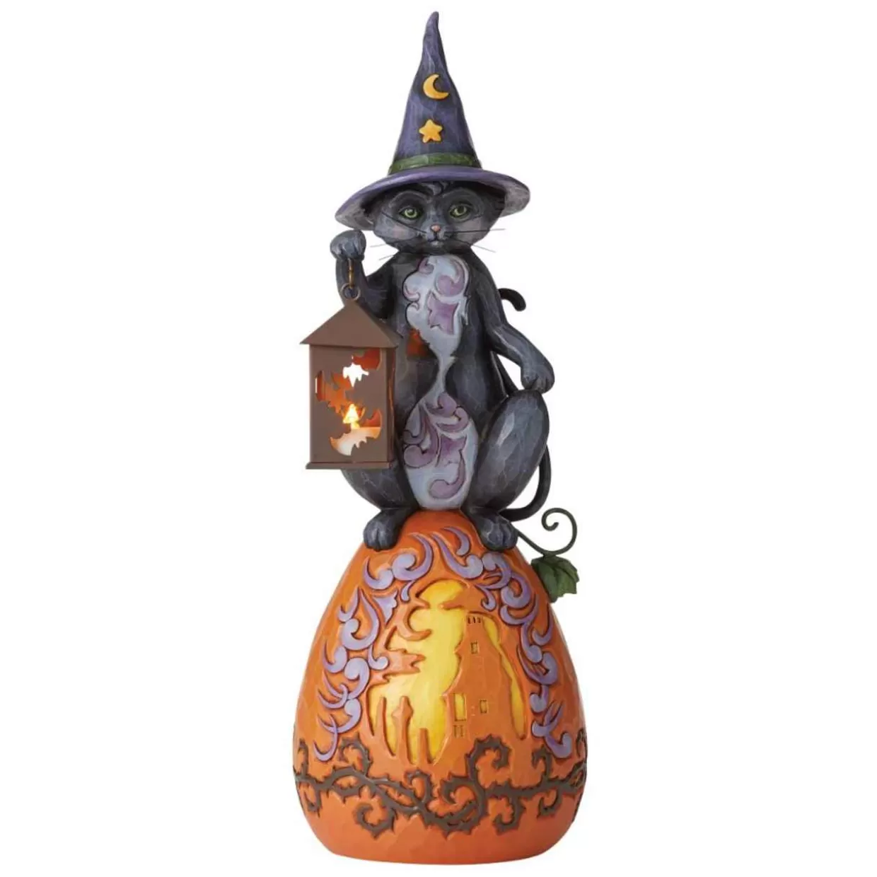 Jim Shore - Heartwood Creek - Lit Black Cat On Pumpkin* Halloween