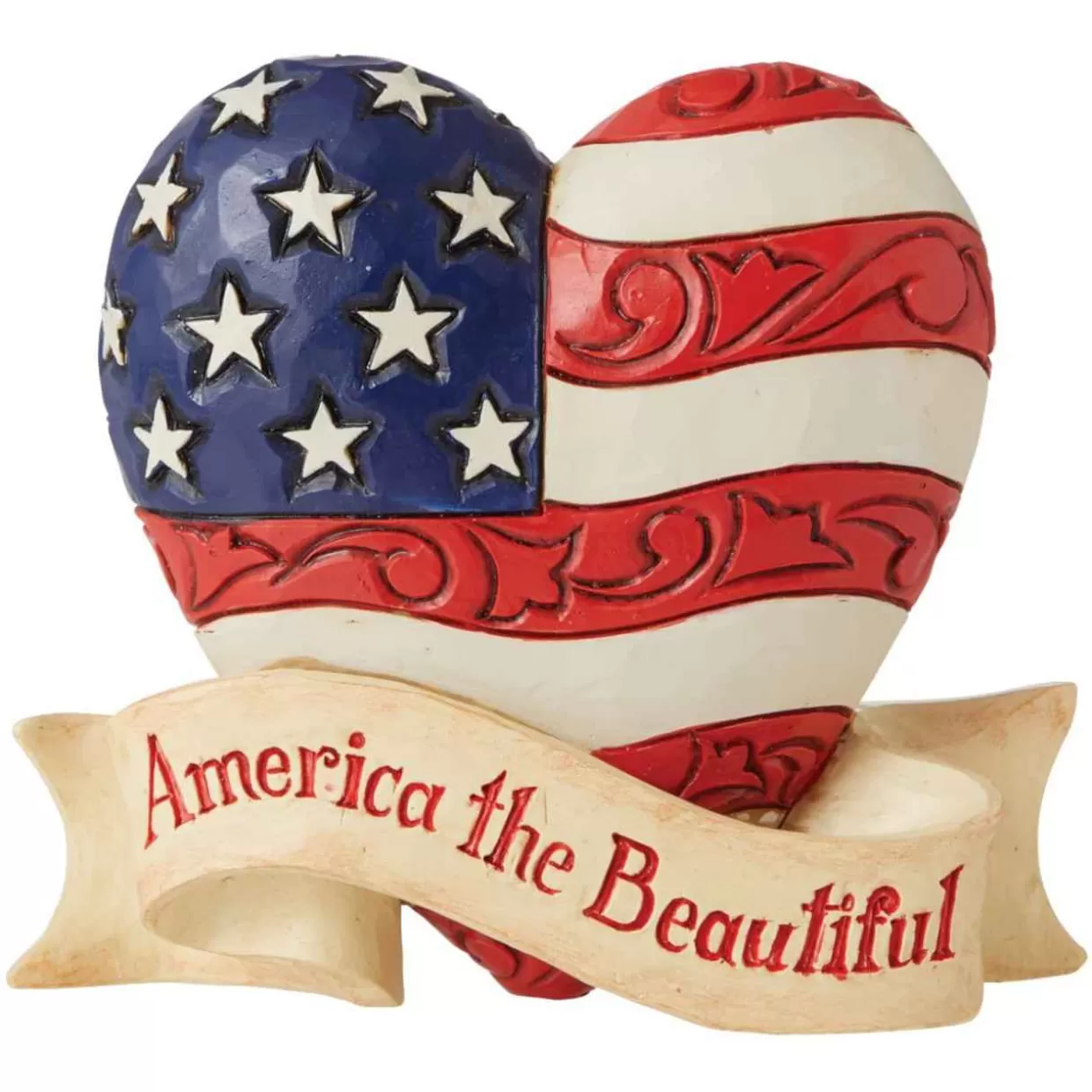 Jim Shore - Heartwood Creek - Patriotic Beautiful Heart Mini Figurine* Summer