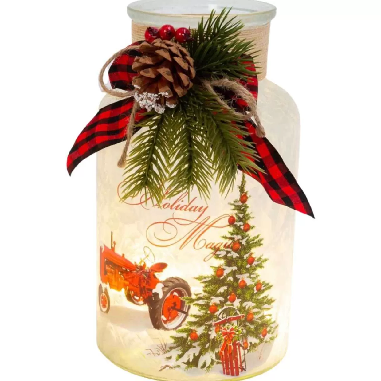 * Lighted Frost Glass Jar With Tractor* Lamps