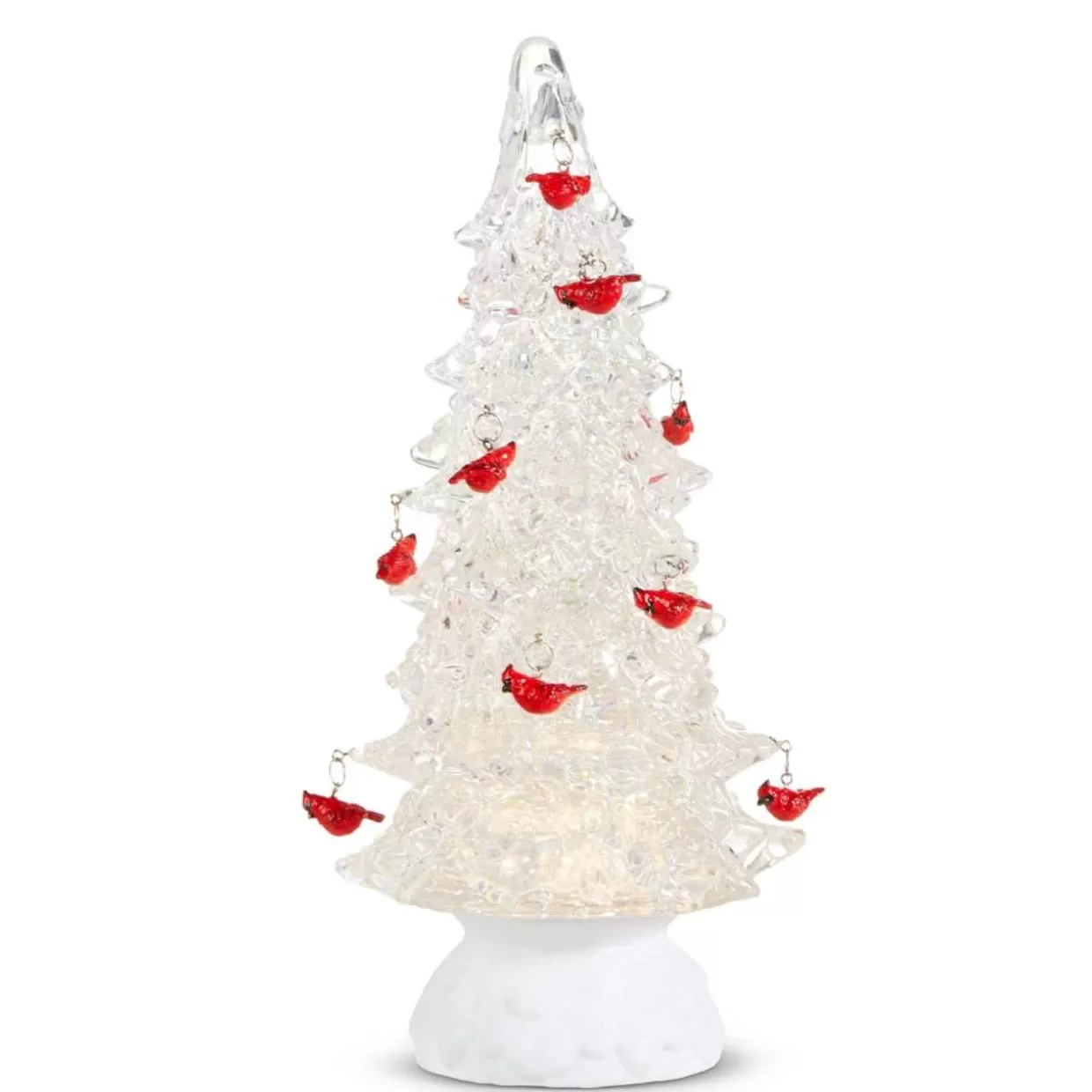 * Lighted Swirling Glitter Tree Water Shimmer With Cardinals* Tabletop Trees