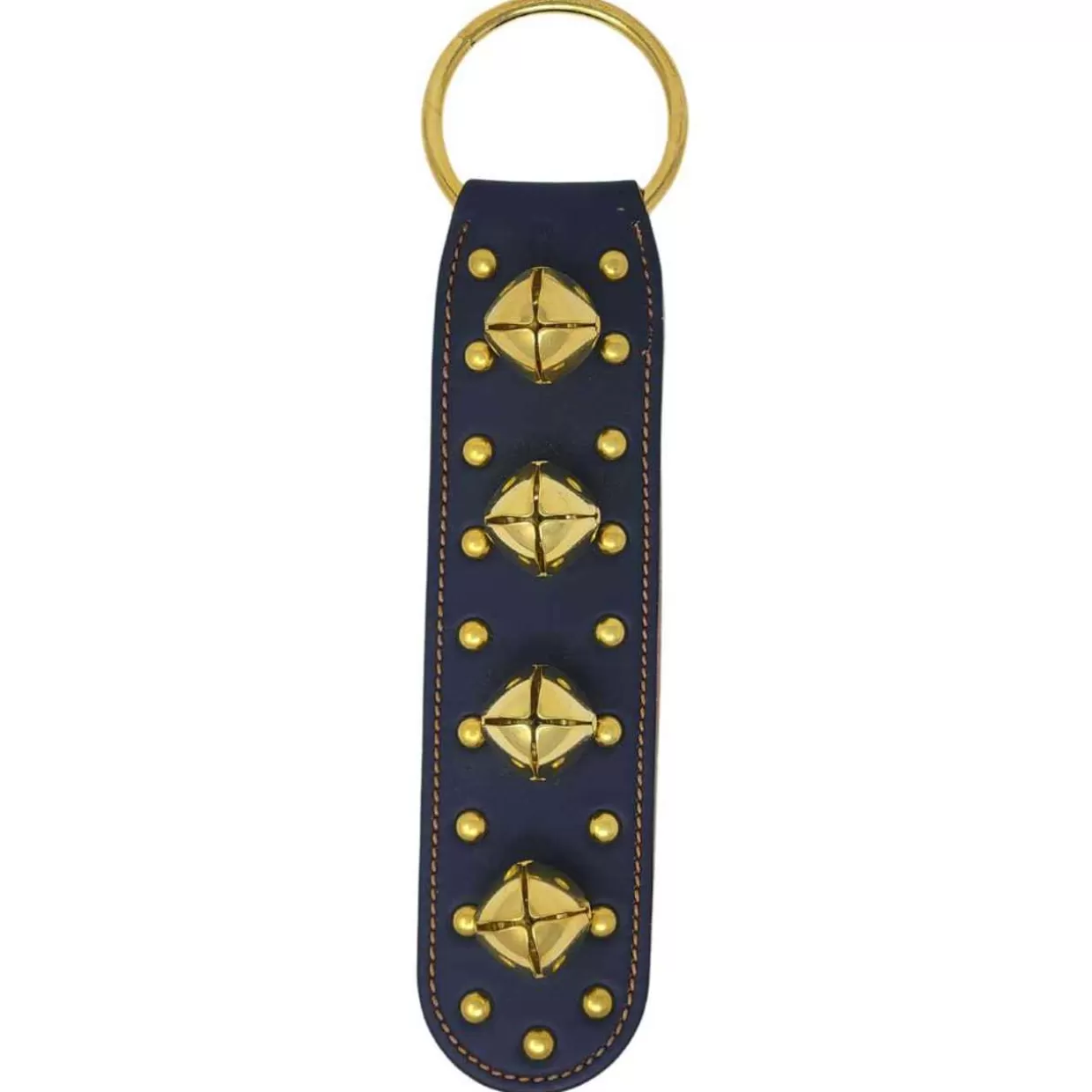 * Navy Studded Leather Strap With Bells Door Hanger* Christmas Bells