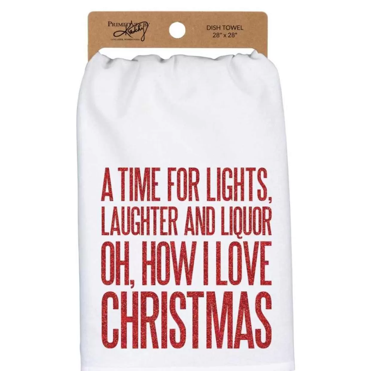* Primitives By Kathy Christmas Lights Laughter & Liquor Cotton Kitchen Dish Towel* Table & Glassware