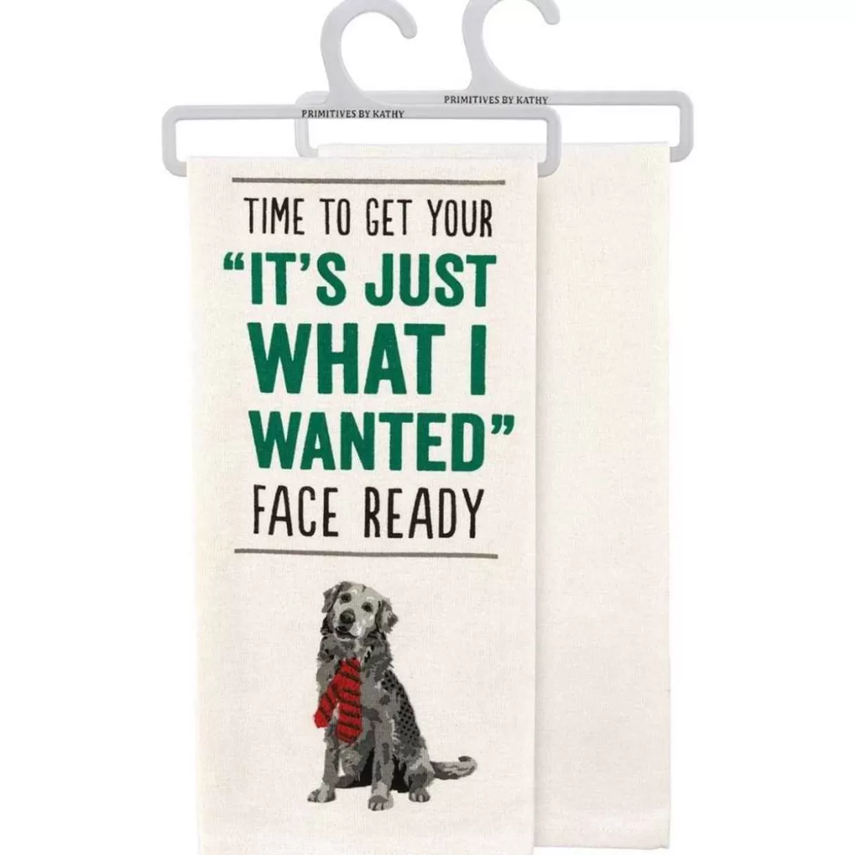* Primitives By Kathy Embroidered Kitchen Dish Towel - Your Just What I Wanted Face With Dog* Table & Glassware