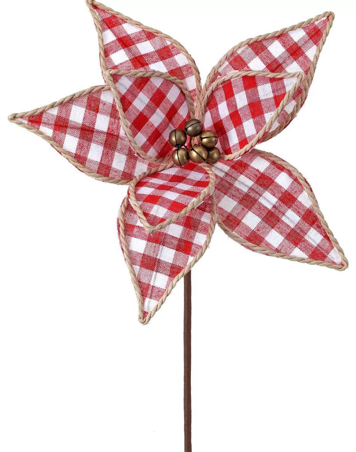 * Red Gingham Jute Edged Poinsettia Stem, 24 Inches* Tree Picks