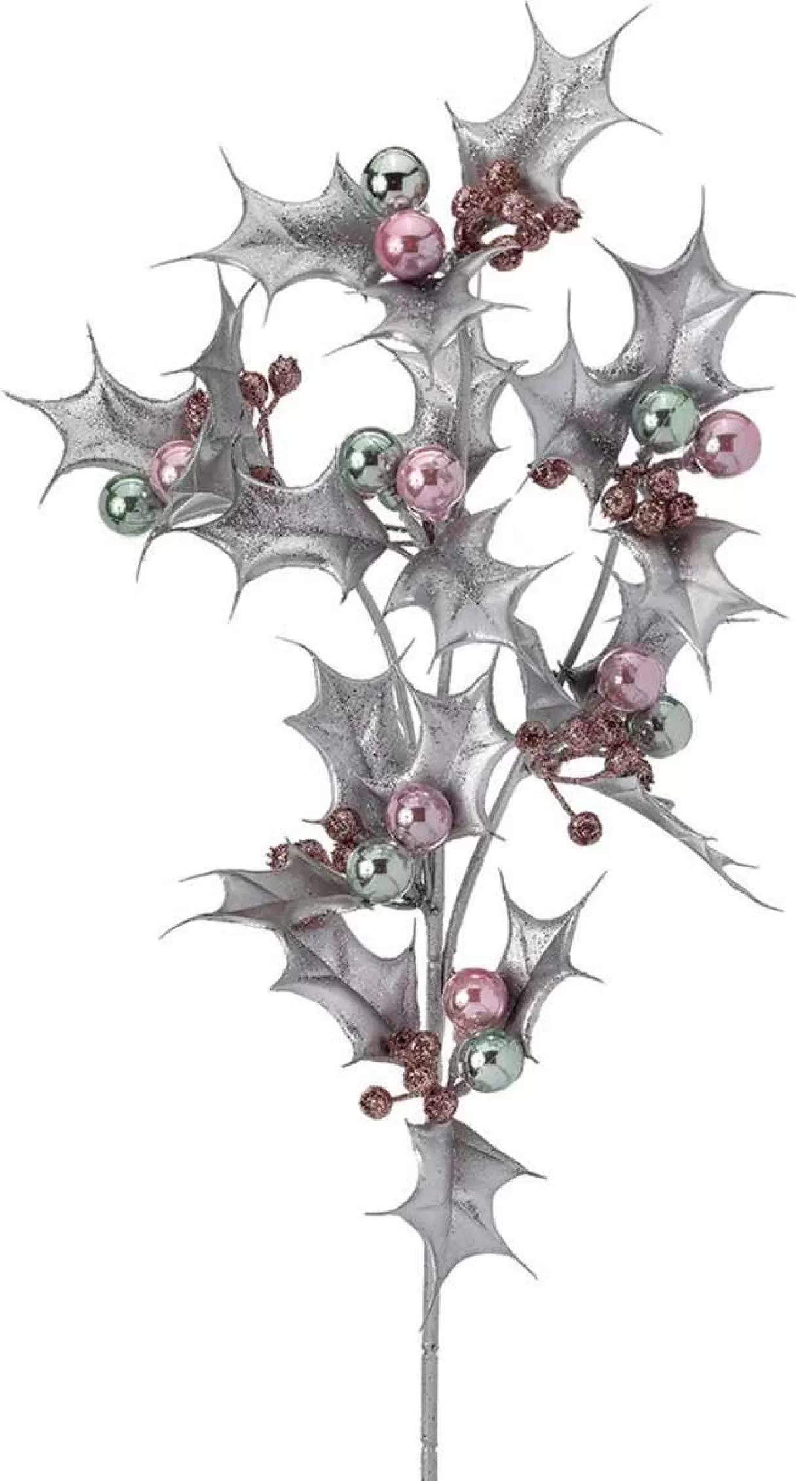 Kurt Adler Silver Glittered Holly With Berries Spray, 25 Inches* Tree Picks