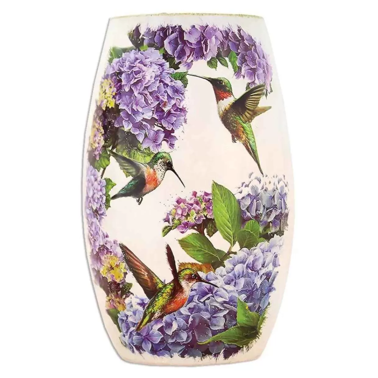 Stony Creek - 5" Purple Hydrangea And Hummingbirds Vase Shaped Decorative Light* Easter And Spring