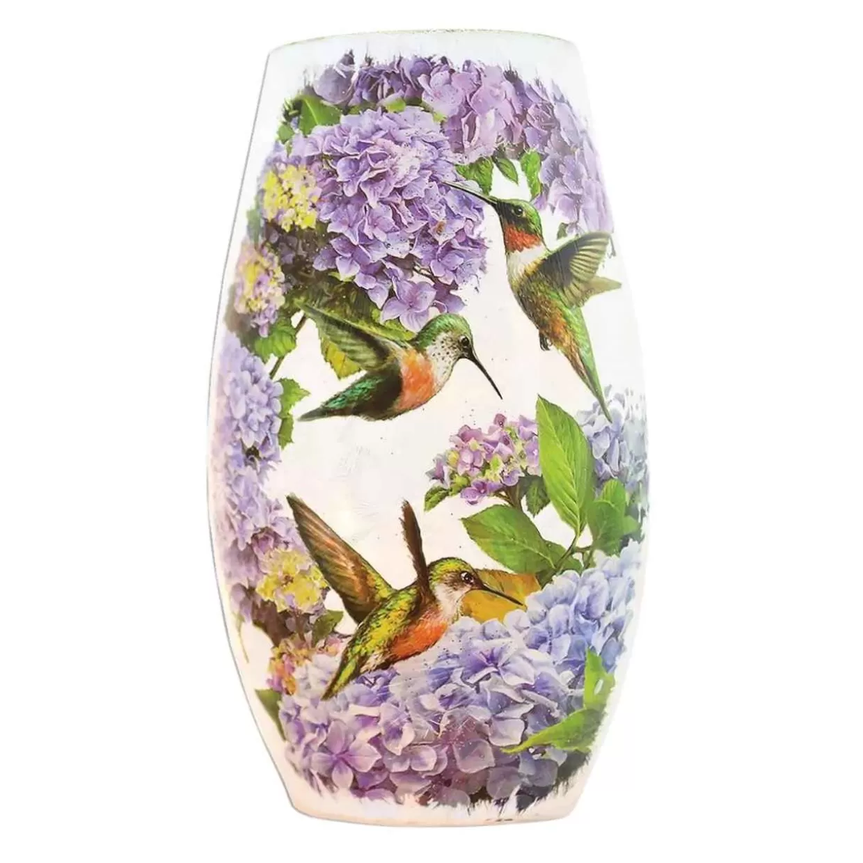 Stony Creek - 7" Purple Hydrangea And Hummingbirds Vase Shaped Decorative Light* Easter And Spring